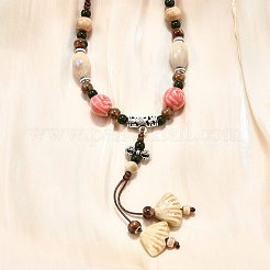 Ethnic Style Alloy & Porcelain Ceramic Beads Pendant Tassel Y Necklaces&nbsp;LS-NJEW-D308-03A