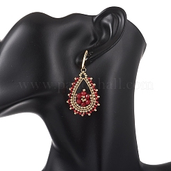 Teardeop Glass Beaded & Dyed Natural Malaysia Jade Dangle Stud Earrings&nbsp;EJEW-MZ00707-02
