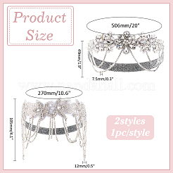 2Pcs 2 Styles Flower Forehead Crystal Rhinestone Headbands&nbsp;OHAR-ME0001-17