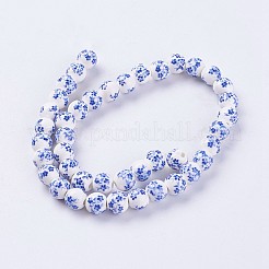 Handmade Flower Printed Porcelain Ceramic Beads Strands&nbsp;PORC-J006-C03