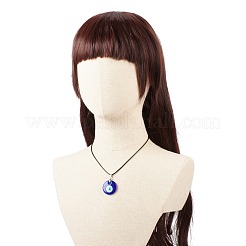 Blue Lampwork Evil Eye Pendant Necklace with Waxed Cord for Women&nbsp;NJEW-JN03955-04