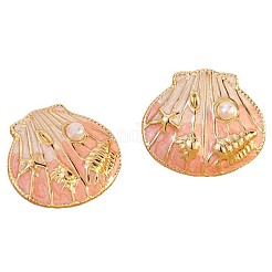304 Stainless Steel Enamel Shell Shape Stud Earrings&nbsp;EJEW-Z147-09G