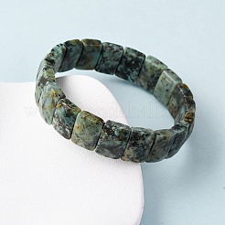 Rectangle Natural African & Turquoise Beads Stretch Bracelets for Women Men&nbsp;BJEW-Z149-01A