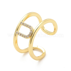 Clear Cubic Zirconia Initial Letter Open Cuff Ring&nbsp;RJEW-A012-01G-U