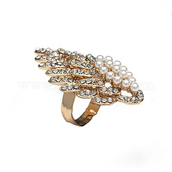 Oval Plastic Imitation Pearl & Rhinestones Finger Rings&nbsp;ZZ6722