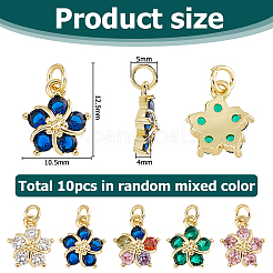 10Pcs Brass Clear Cubic Zirconia Pendants&nbsp;ZIRC-HS0001-19