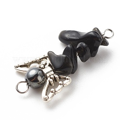 Natural Mixed Stone Chip Beaded Connecter Charms&nbsp;PALLOY-JF01708