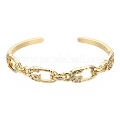 Clear Cubic Zirconia Safety Pin Open Cuff Bangle&nbsp;BJEW-N014-024