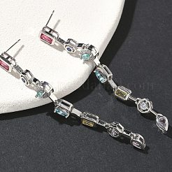 Rectangle with Teardrop Brass Micro Pave Cubic Zirconia Dangle Stud Earrings&nbsp;EJEW-G452-10P
