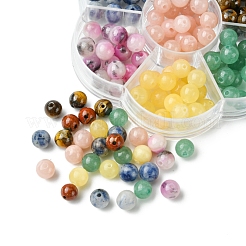 175Pcs 7 Styles Round Natural Tiger Eye & Green Aventurine & Red Jasper & Topaz Jade & Dyed Persian Jade & Blue Spot Jasper & Yellow Jade Box Sets&nbsp;DIY-FS0007-08