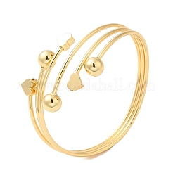 Rack Plating Brass Heart with Round Open Cuff Bangle for Women&nbsp;BJEW-M298-07G