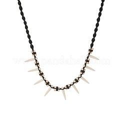 Adjustable Wood Beads Resin Fang Braided Wazed Cord Tribal Necklaces&nbsp;WGF0609-01