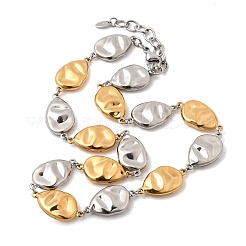 Two Tone 316L Surgical Stainless Steel Textured Flat Teardrop Link Chain Necklaces&nbsp;NJEW-D297-03GP