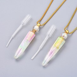 Electroplate Natural Quartz Crystal Perfume Bottle Pendant Necklaces&nbsp;NJEW-I239-01