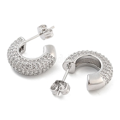 Brass Pave Clear Cubic Zirconia Stud Earrings&nbsp;EJEW-U005-02P
