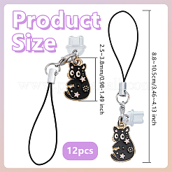 12Pcs Cat Shape Allloy Enamel Mobile Straps&nbsp;HJEW-OC00123