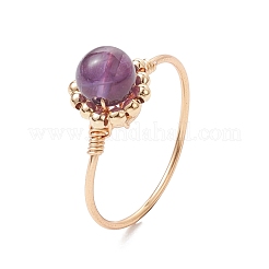 Natural Mixed Gemstone Round Beads Finger Ring&nbsp;RJEW-JR00602