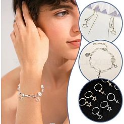 6Pcs 2 Styles 925 Sterling Silver Hollow Star & Moon Charms&nbsp;STER-PH0002-81