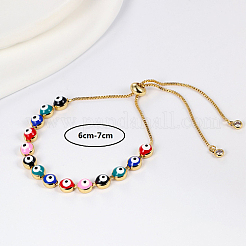 Brass Evil Eye Link Chains Slider Bracelet&nbsp;LU9837-2