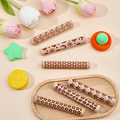 6Pcs 6 Styles Wood Handle Clay Texture Roller&nbsp;TOOL-CN0001-11
