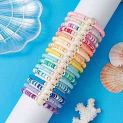 16Pcs 16 Colors Dyed Synthetic Turquoise and Handmade Polymer Clay Beaded Stretch Bracelets Sets&nbsp;BJEW-JB10763