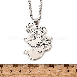 201 Stainless Steel Laser Cut Mother and Baby Koala Pendant Box Chain Necklaces for Women Men&nbsp;NJEW-E156-01P
