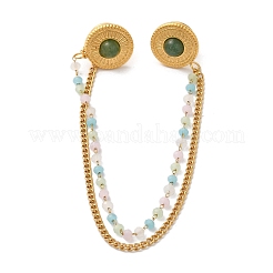 304 Stainless Steel & Dyed Stone Round Hanging Chain Brooch&nbsp;JEWB-S021-01G-02