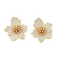 Brass Clear Cubic Zirconia Flower Stud Earrings&nbsp;EJEW-C147-02G
