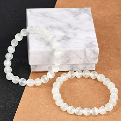 Dyed Natural Selenite Round Beaded Stretch Bracelets for Women&nbsp;G-U005-02J