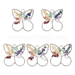 5Pcs 7 Chakra Gemstone Chips Alloy Pendants&nbsp;G-TA0001-40
