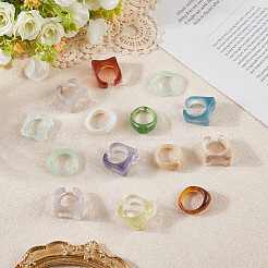 4 Styles Resin & Acrylic Finger Rings for Women&nbsp;RJEW-SC0001-24
