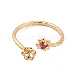 Flower Brass Micro Pave Cubic Zirconia Cup Peg Ring Settings for Half-drilled Beads&nbsp;KK-NH0009-01G