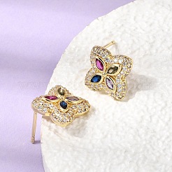 Brass Micro Pave Cubic Zirconia Stud Earrings&nbsp;KK-CBA8324-25G