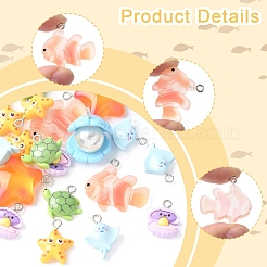 24Pcs 7 Styles Marine Organism Resin Pendants&nbsp;RESI-FS0002-05