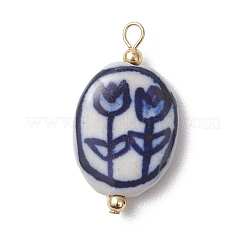 Hand Painted Tulip Flower Blue & White Porcelain Pendants&nbsp;PALLOY-JF05033