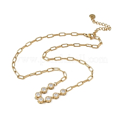 304 Stainless Steel Micro Pave Cubic Zirconia Paperclip Chains Necklaces for Women&nbsp;SA-CBA4051-12G