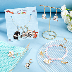 Cat & Paw Print Alloy Enamel Pendant Stitch Markers&nbsp;HJEW-AB00352