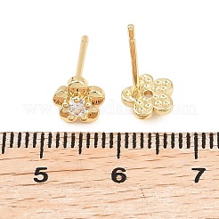 Brass Micro Pave Clear Cubic Zirconia Stud Earrings&nbsp;EJEW-F405-15G