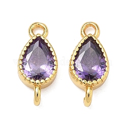 Brass Pave Cubic Zirconia Teardrop Connector Charms&nbsp;KK-P348-09G