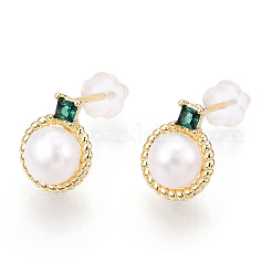 Natural Pearl Stud Earrings with Cubic Zirconia&nbsp;PEAR-N020-05F