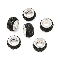Polymer Clay Rhinestone European Large Hole Beads with Silver Color Plated Brass Cores&nbsp;FPDL-R002-01
