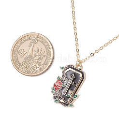 Halloween Alloy Black and Red Enamel Rose Cross Coffin Shaped Pendant Brass Cable Chain Necklaces&nbsp;NJEW-JN05367