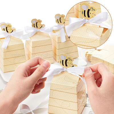 Paper with Polyester Ribbon Bees Candy Boxes&nbsp;CON-WH0079-70-1