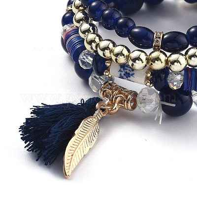 Multi-layered Stretch Bracelets Sets&nbsp;BJEW-H533-02A-1