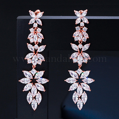 Brass Micro Pave Clear Cubic Zirconia Dangle Stud Earrings&nbsp;WGD9558-02-1