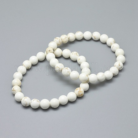 Natural Magnesite Bead Stretch Bracelets BJEW-K212-B-008-1