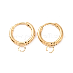 PVD Vacuum Plating Stainless Steel Huggie Hoop Earring Findings, 304 Stainless Steel Pin with 201 Stainless Steel Horizontal Loop, Real 18K Gold Plated, 12 Gauge, 17x14x2mm, Hole: 2.5mm, Pin: 1mm