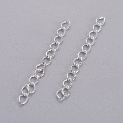 Iron Ends with Twist Chain Extension for Necklace Anklet Bracelet, Cadmium Free & Lead Free, Silver, 50x3.5mm, Links: 5.5x3.5x0.5mm