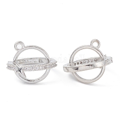 Rack Plating Brass Pave Clear Cubic Zirconia Bead Cage Pendants, Planet Charms with Star, Cadmium Free & Lead Free, Long-Lasting Plated, Platinum, 15x15x16mm, Hole: 1.5mm, Inner Diameter: 10mm