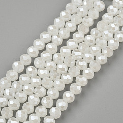 Electroplate Glass Beads Strands, Imitation Jade Beads, Pearl Luster Plated, Faceted, Rondelle, Creamy White, 2.9~3.3x2mm, Hole: 0.8mm, about 135~140pcs/strand, 32~34cm